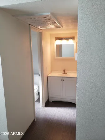 a bathroom with a sink a mirror and a toilet