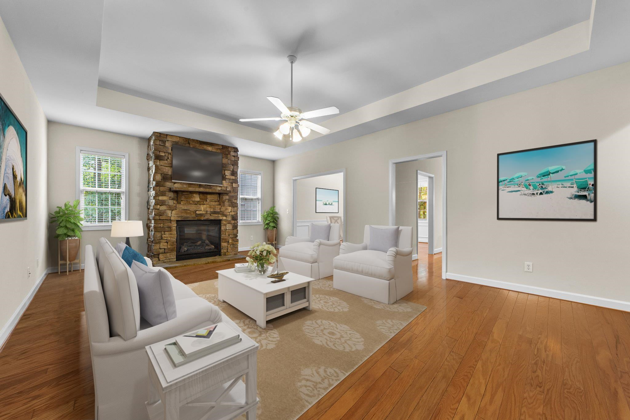 104 Harkness Circle Durham, NC 27705 - Photo 6 of 23 a living room with fireplace furniture and a chandelier