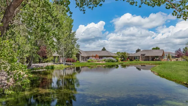 a view of a lake with houses