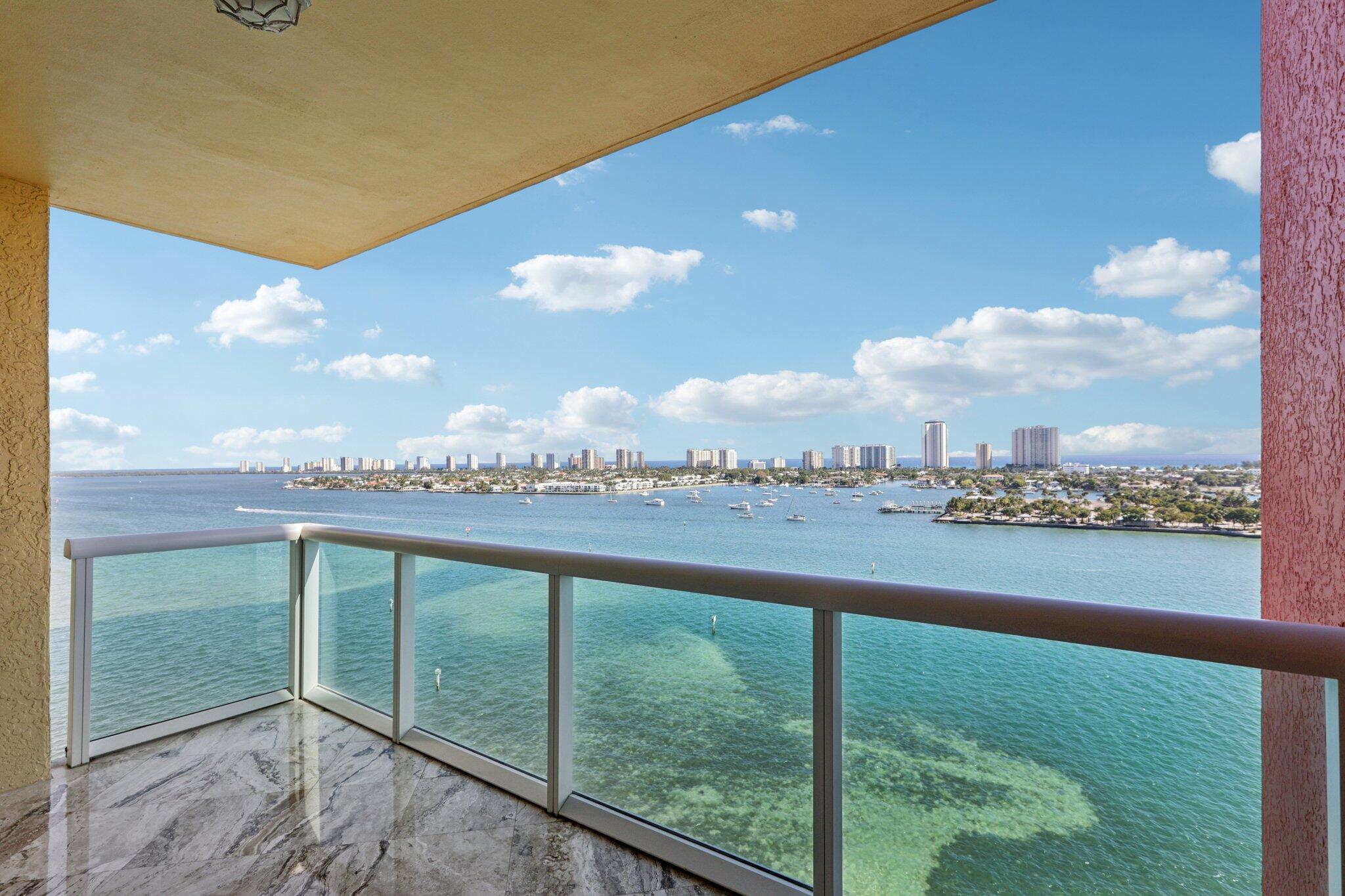 a view of a balcony with city view