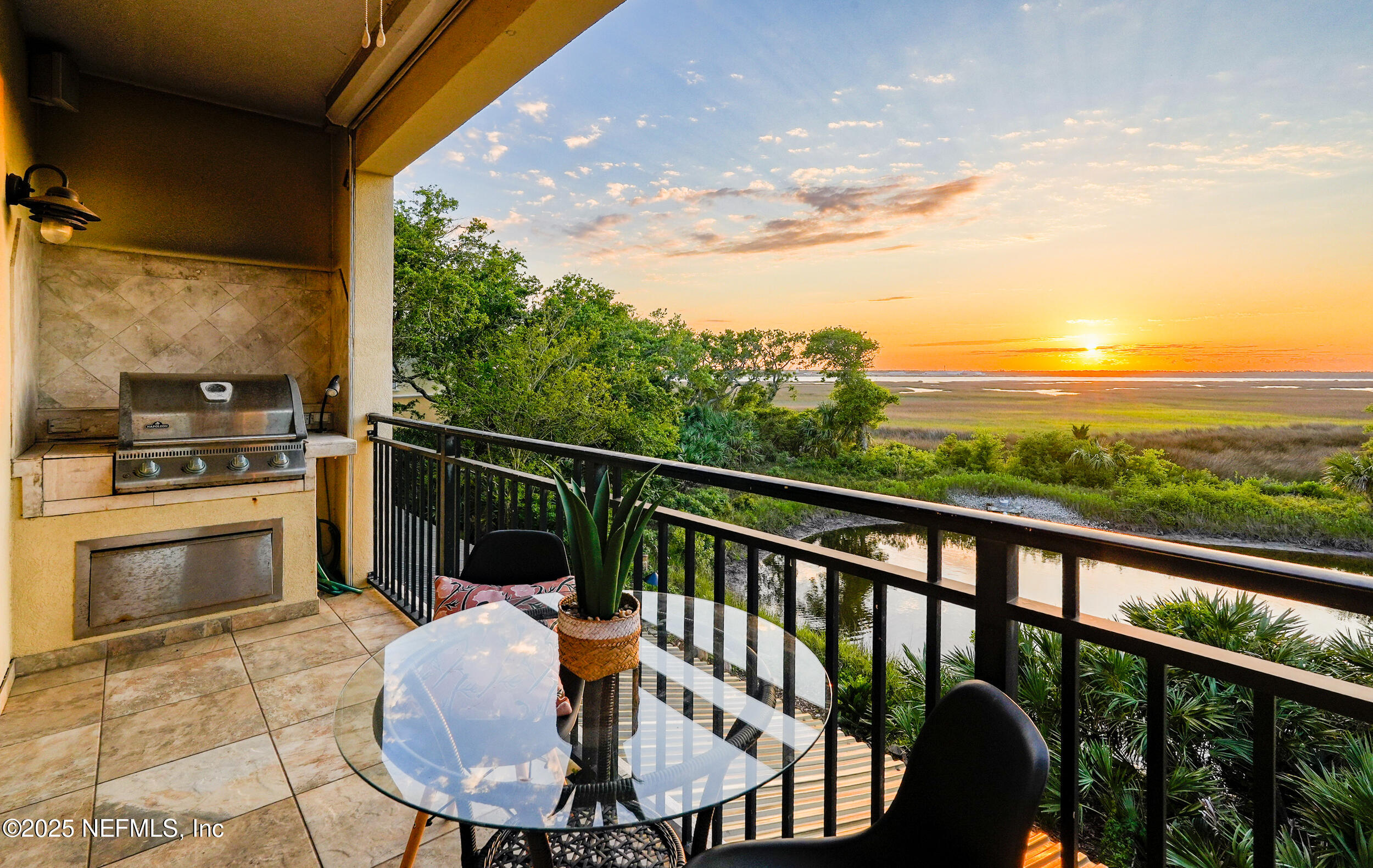 a view of balcony with furniture