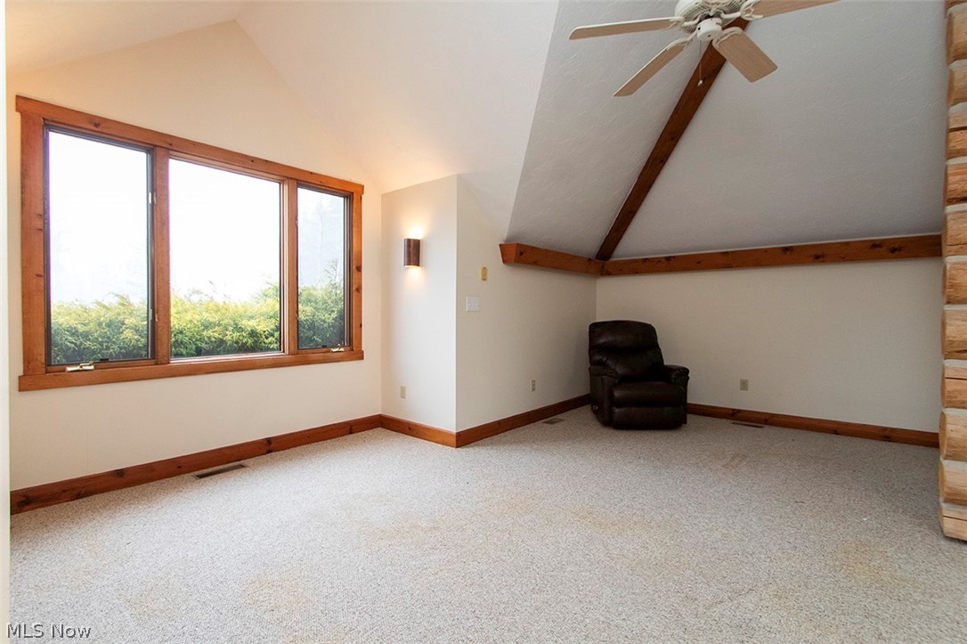 1871 Mattingly Road Hinckley, OH 44233 - Photo 24 of 50 Additional living space featuring lofted ceiling, light carpet, and a ceiling fan