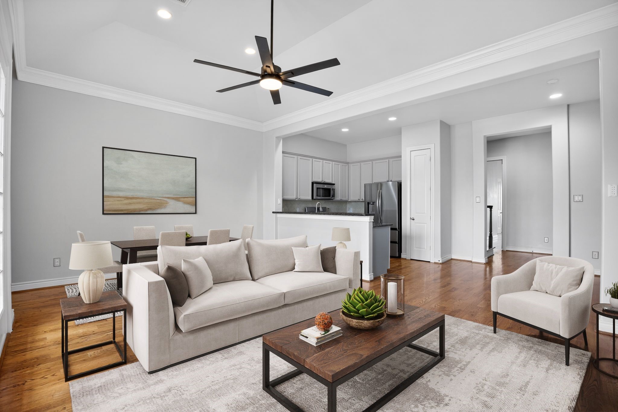 5719 Darling Street Houston, TX 77007 - Photo 16 of 35 a living room with furniture and a view of kitchen