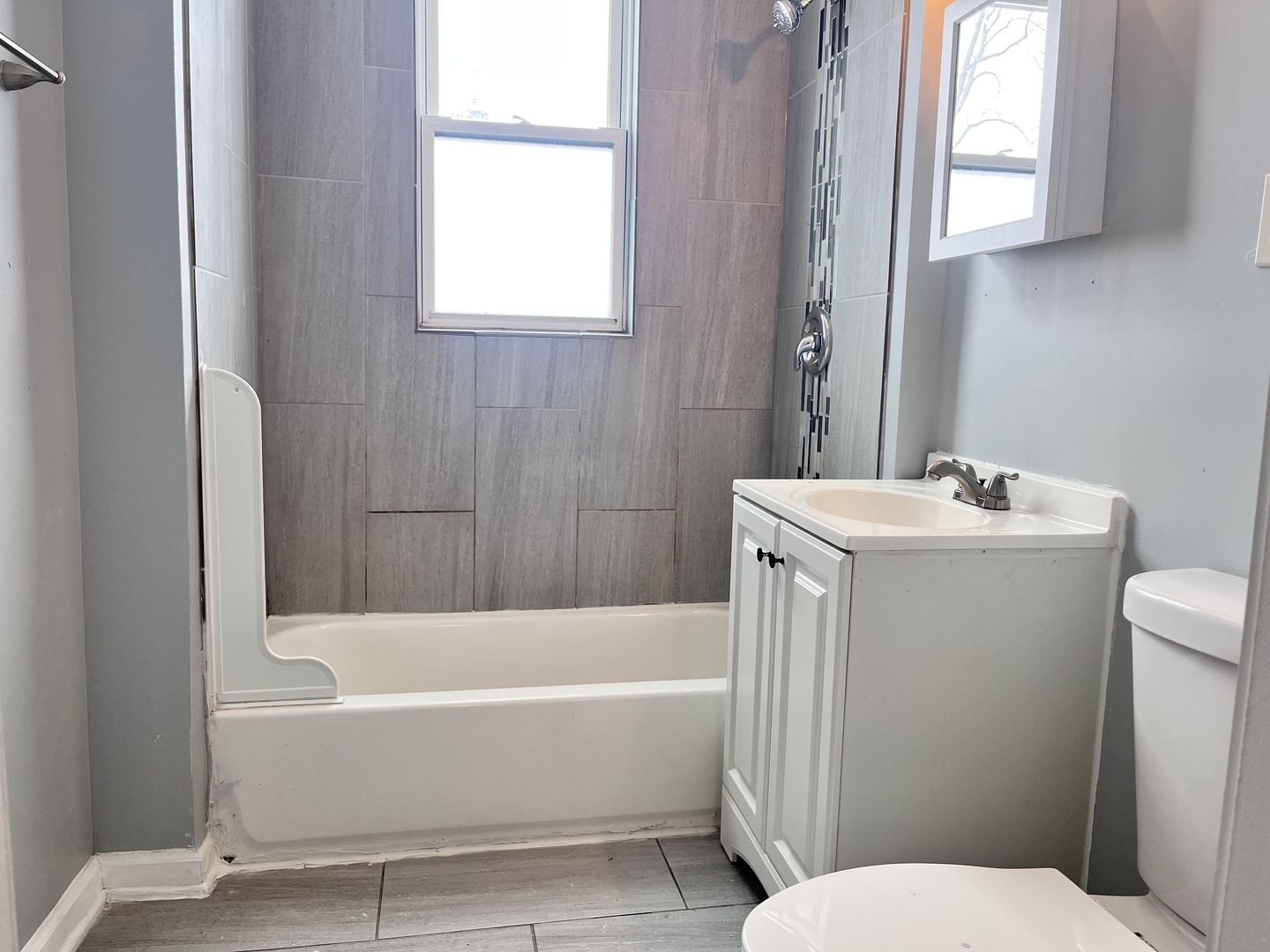 10739 South State Street Chicago, IL 60628 - Photo 4 of 14 a bathroom with a sink a toilet and shower