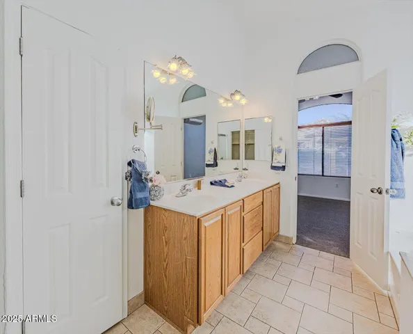 a bathroom with a sink a mirror and a shower