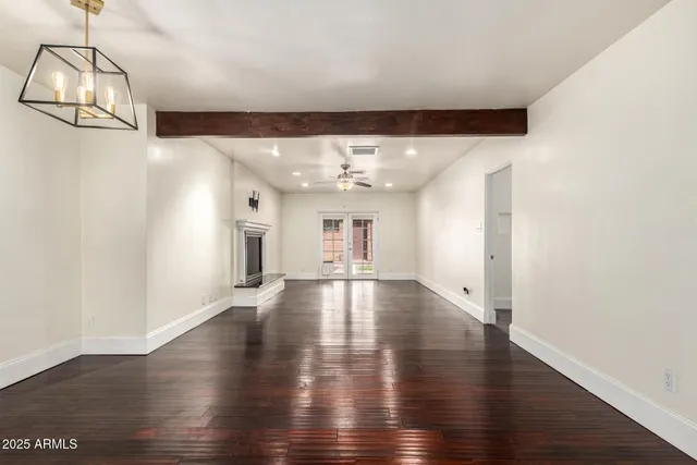 a living room with a fireplace