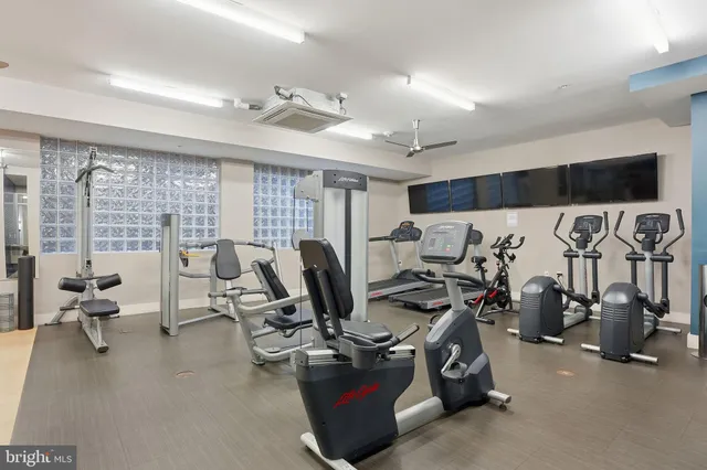 a view of a room with gym equipment