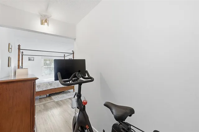 a view of workspace with wooden floor