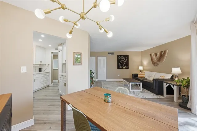 a view of a kitchen and dining room