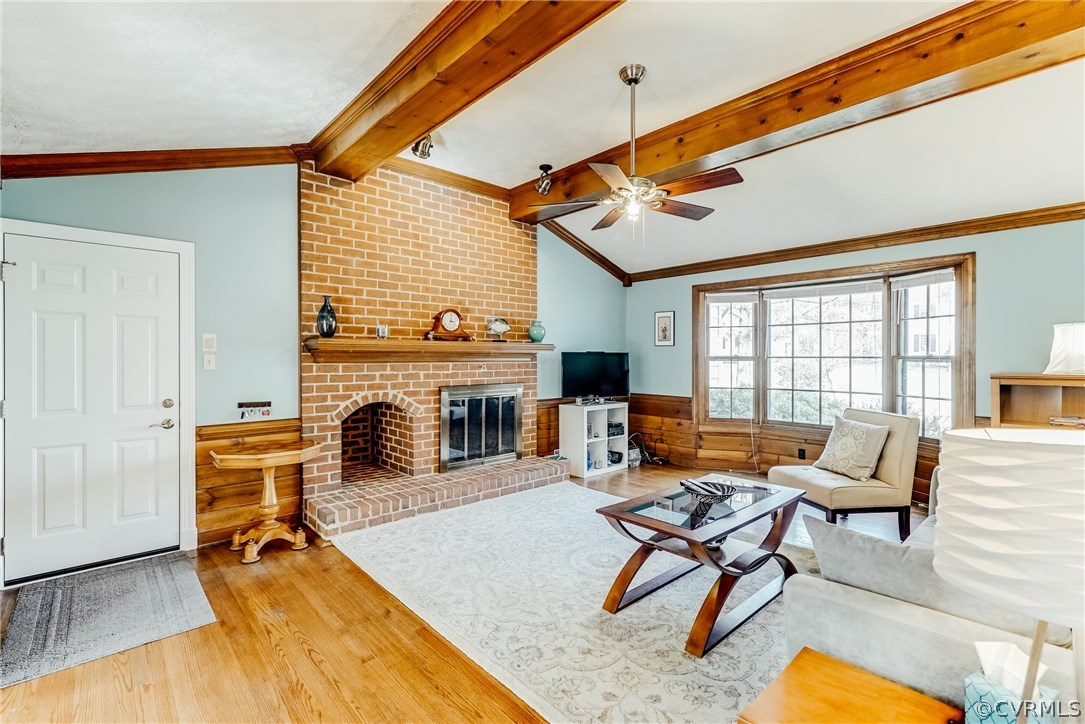 1810 Locust Hill Road Henrico, VA 23238 - Photo 3 of 41 Family room with vaulted, beamed ceiling, wood bur