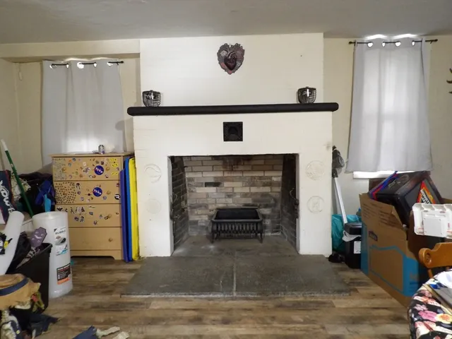 a view of a livingroom with furniture and a fireplace