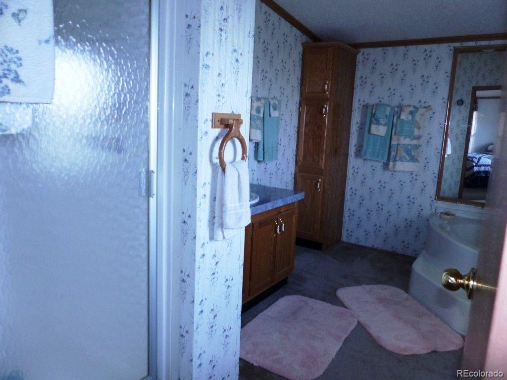 985 Prairie Road Westcliffe, CO 81252 - Photo 19 of 35 a bathroom with sink shower and mirror