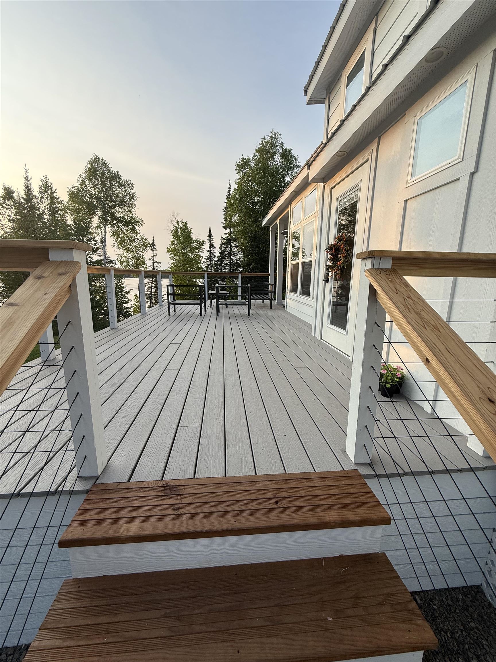 View of deck at dusk
