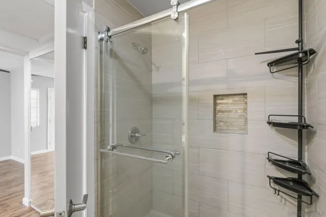 a bathroom with a shower