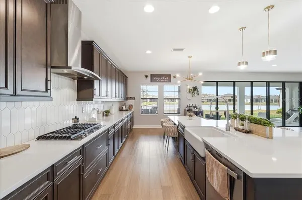 a kitchen with lots of counter top space