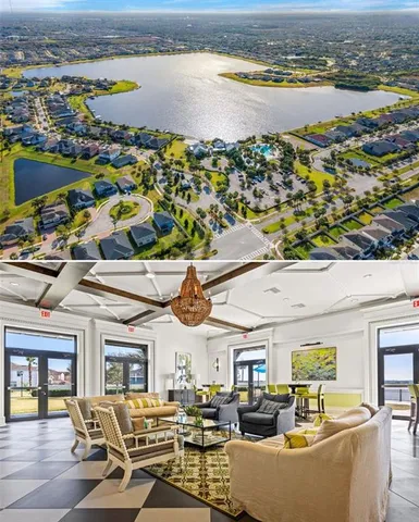 a view of a swimming pool and lake view