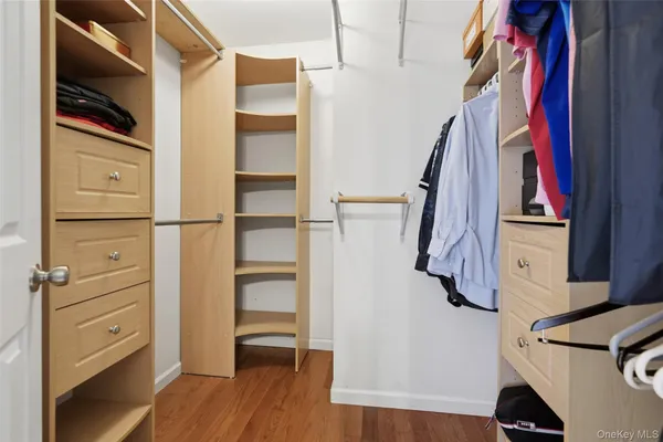 a view of walk in closet with clothes and shoes