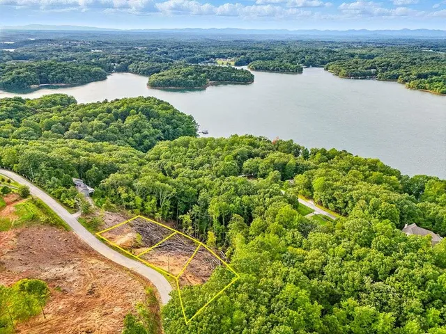 a view of a lake with a mountain in the background
