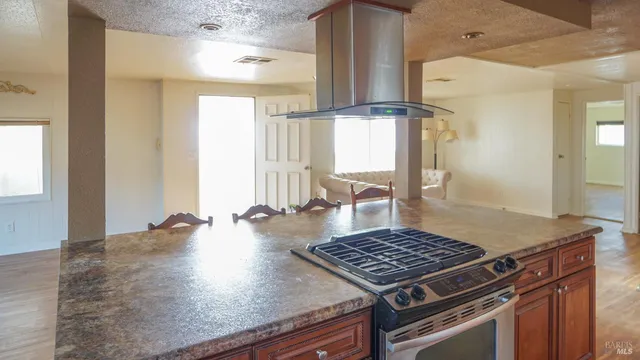 a living room with wooden floor and a rug