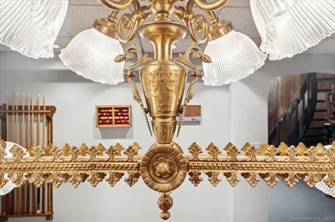 a view of a chandelier in the house