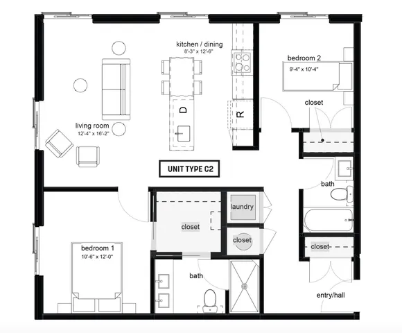 an outdoor space with seating