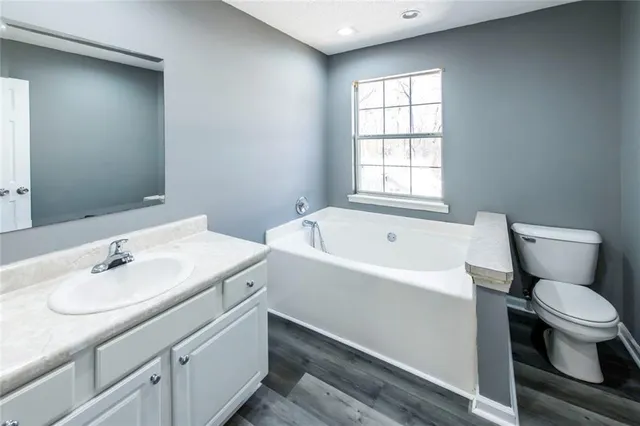 a bathroom with a sink toilet and bathtub