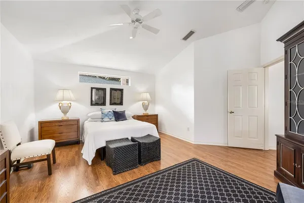 a bedroom with furniture