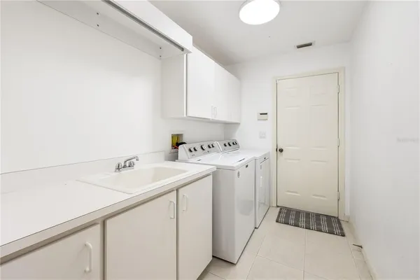 a room with a sink and cabinets