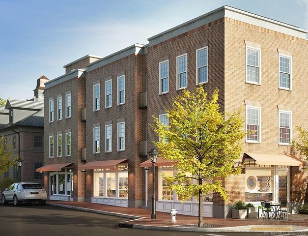 a front view of a multi story building