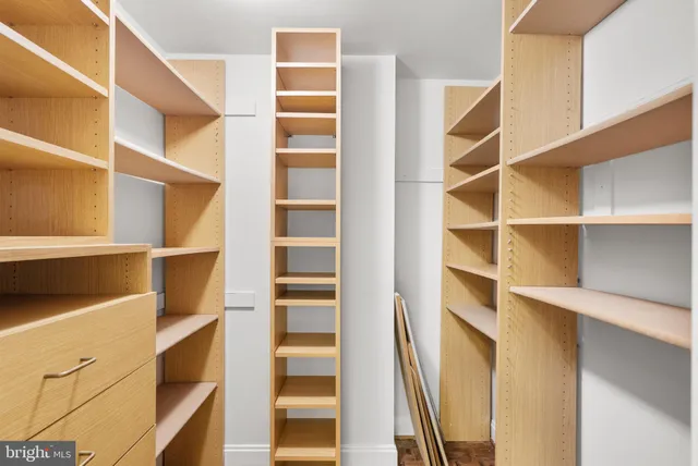 a view of walk in closet with empty racks