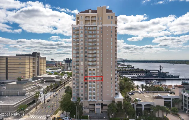 a city view with tall buildings