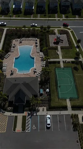 an aerial view of houses and roads