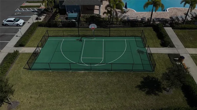 an aerial view of a tennis court