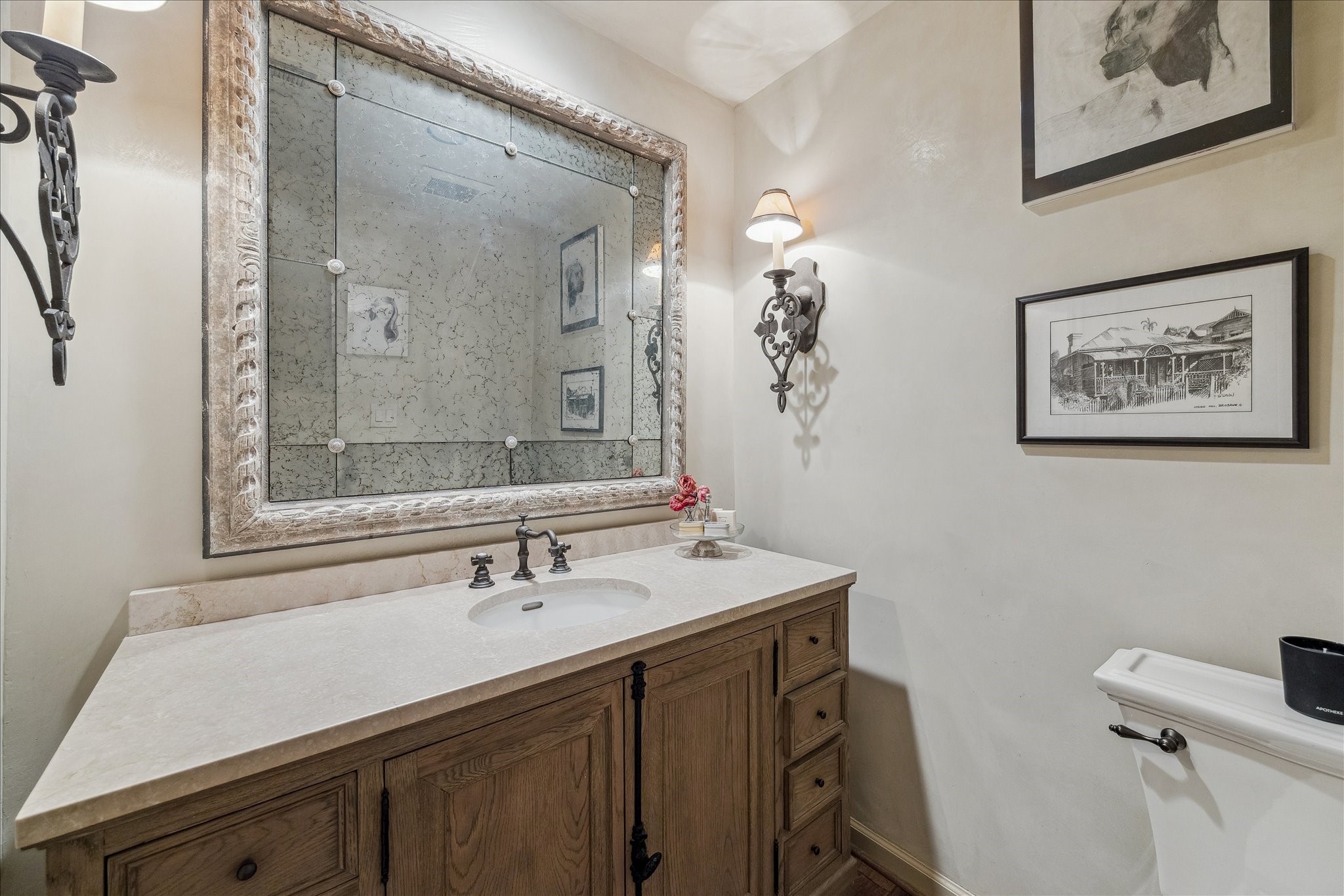 230 Gessner Road Houston, TX 77024 - Photo 13 of 31 a bathroom with a sink mirror and a shower