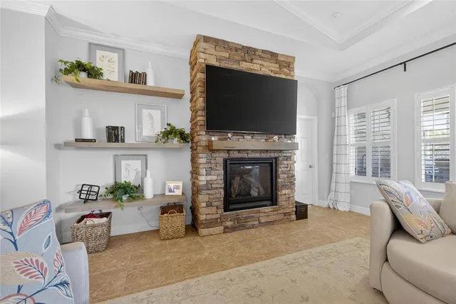 a swimming pool with outdoor seating and yard