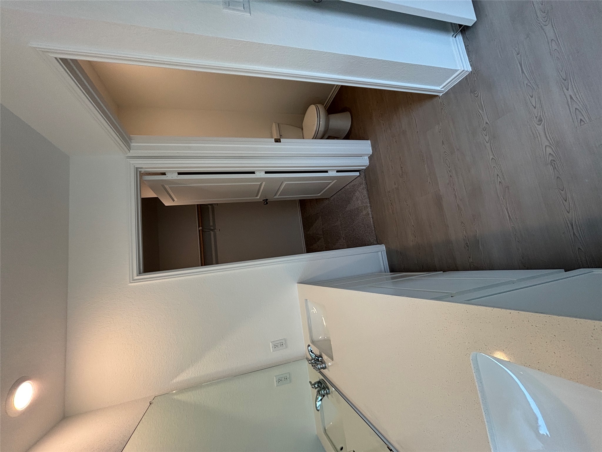3262 Everett Kyle, TX 78640 - Photo 18 of 24 Bathroom featuring a walk in closet, vanity, light wood-style floors, and recessed lighting