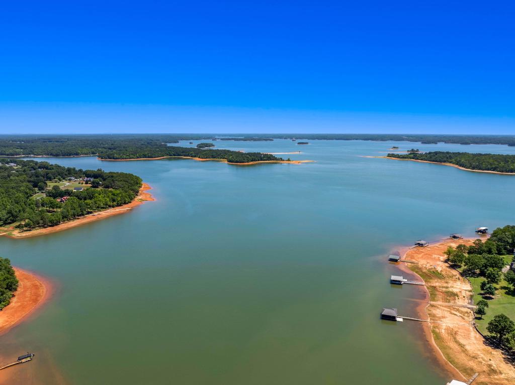217 Maret Road Townville, SC 29689 - Photo 35 of 35 Aerial view showcasing the expansive lake with lush green shores and private boat docks.