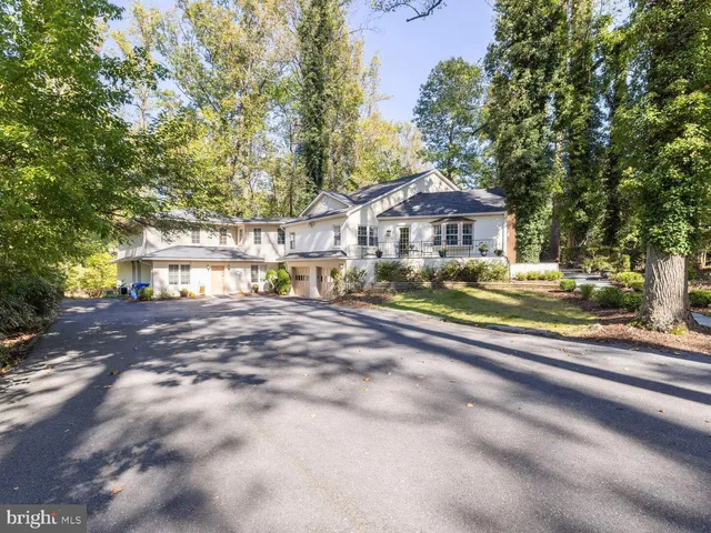a view of a town with large trees