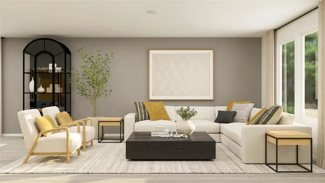 a living room with furniture and window