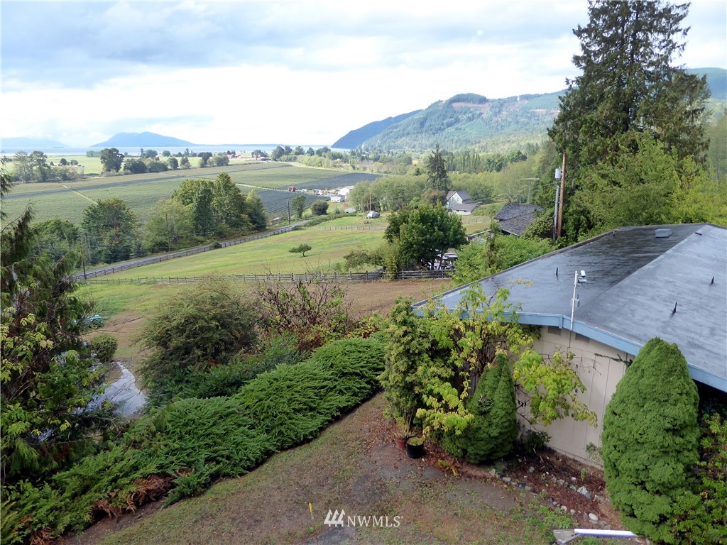 an aerial view of a house with mountain view