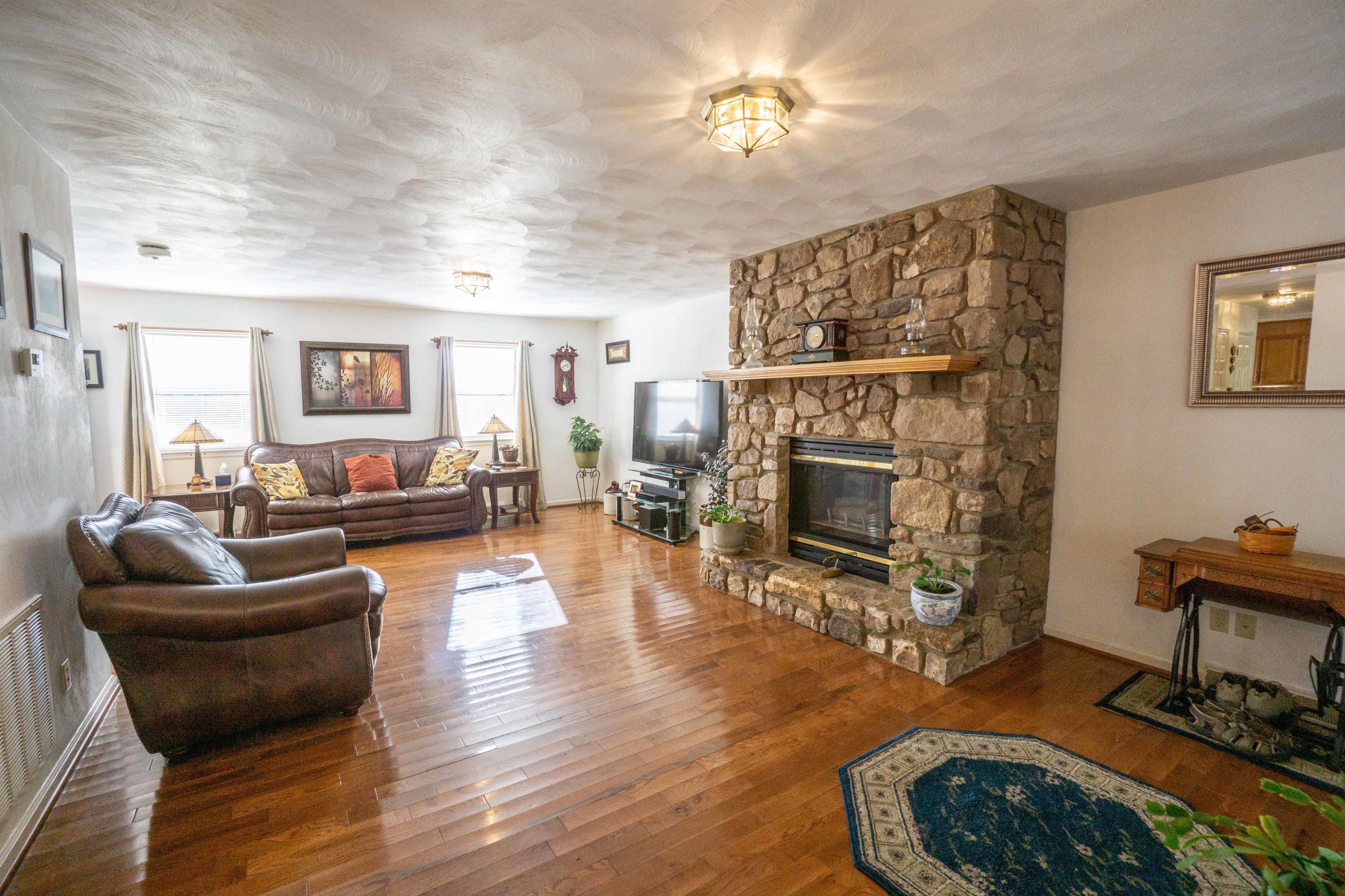 218 Oak Ridge Court Blue Ridge, VA 24064 - Photo 10 of 48 a living room with furniture a fireplace and a flat screen tv