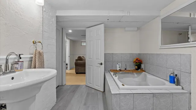 a bathroom with a sink and a tub
