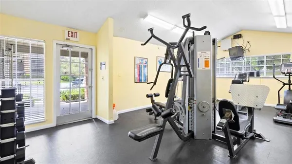 a view of a room with gym equipment