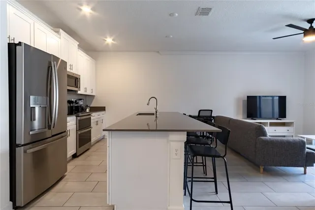 a living room with a large window