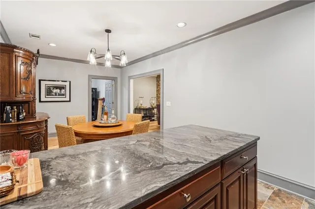 a view of a field with an trees