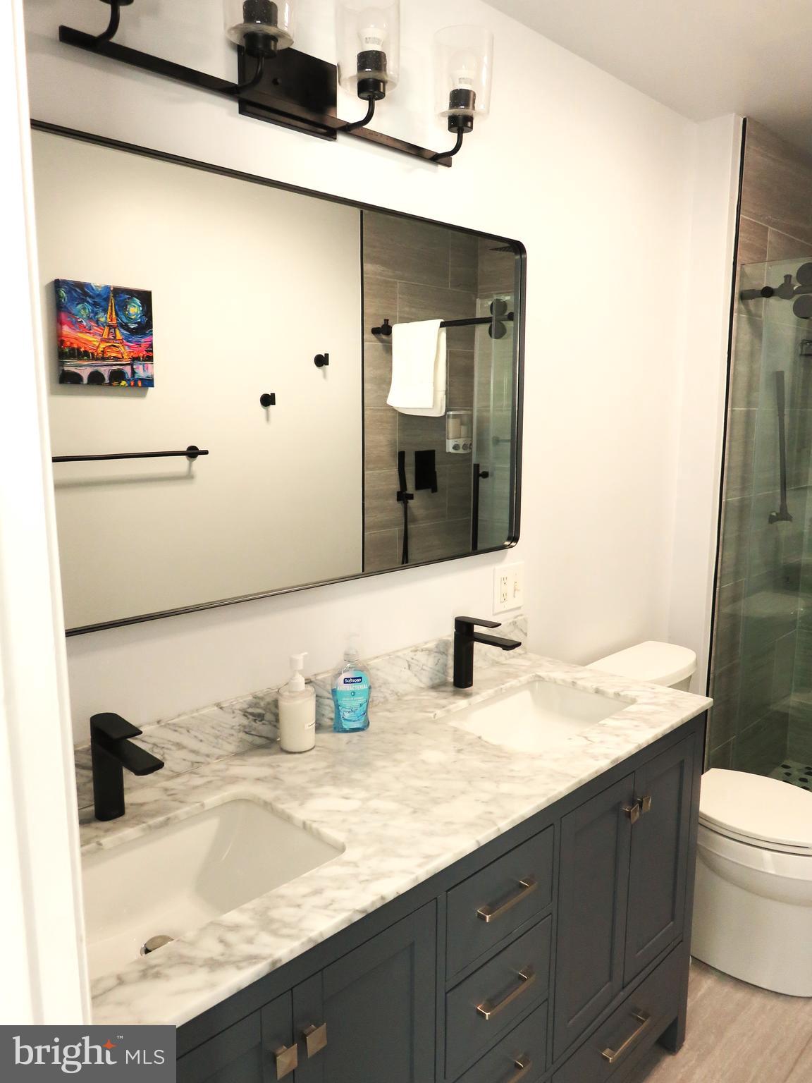 28 Bryan Drive Rehoboth Beach, DE 19971 - Photo 23 of 41 a bathroom with a granite countertop sink and a mirror