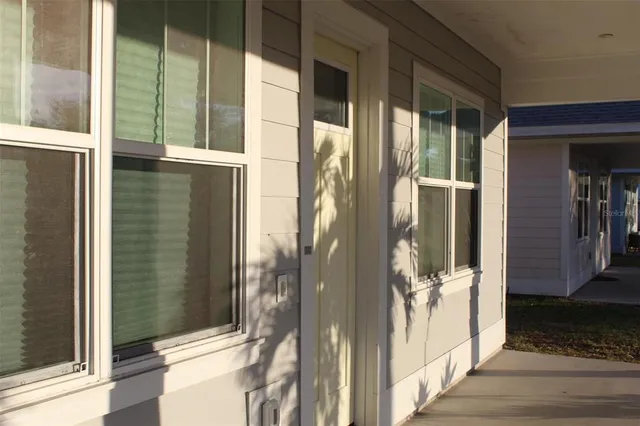 a view of a balcony from door