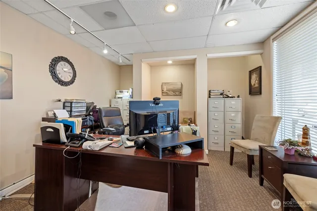 a work room with furniture