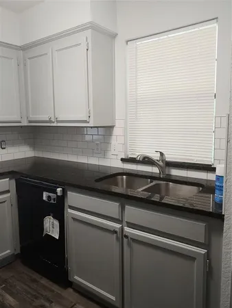 a kitchen with a sink and cabinets