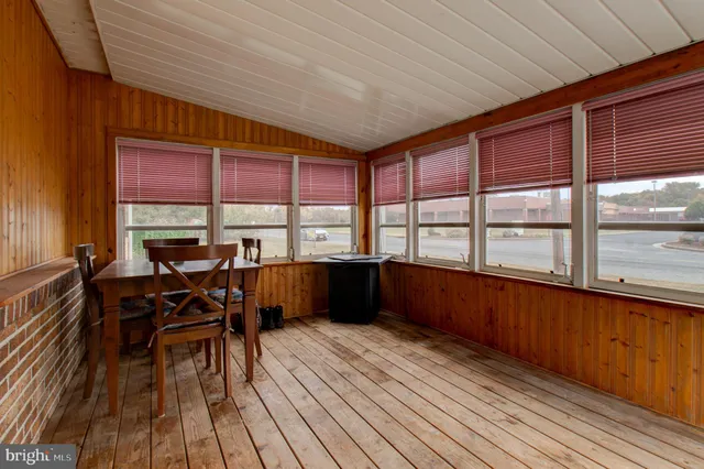 an outdoor space with furniture